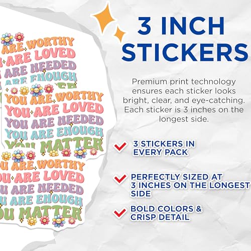 (3 Pack) You Matter Decals - Positive Affirmation Stickers - Floral Quote Stickers - 3 Inches On Longest Side - Easy Peel & Apply - Made in USA - 3MCS7002