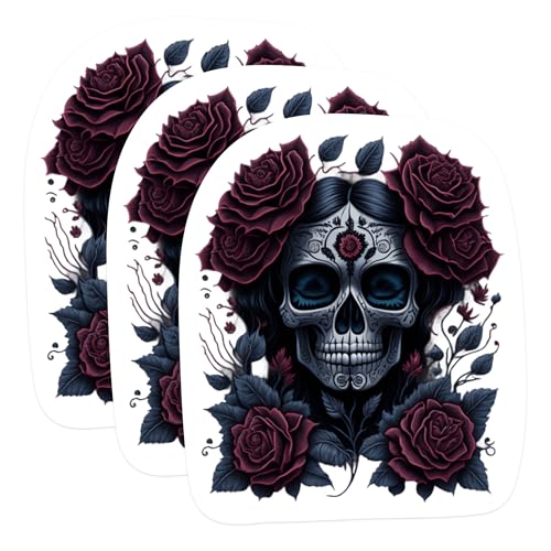 (3 Pack) Sugar Skull Decals - Day of The Dead Decal - Floral Skull Laptop Decals - 3 Inches On Longest Side - Easy Peel & Apply - Made in USA - 3MCS1173
