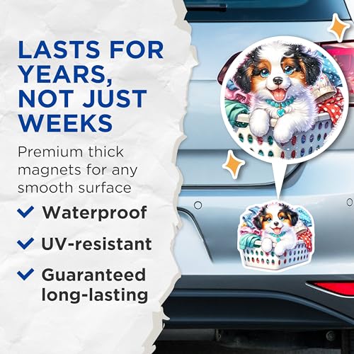 (2 Pack) Dog Lover Decor Magnet - Adorable Puppy Artwork - 5" On Longest Side - Sticks to Smooth Flat Surfaces - Made in USA - MAG9414