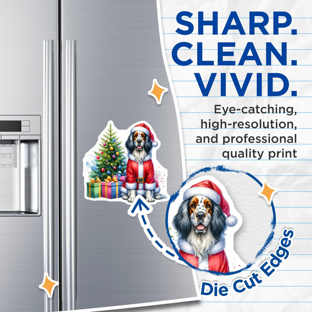 (2 Pack) Christmas Dog Magnets - Santa Spaniel Art - Festive Pet Lover Decor - Watercolor Holiday Fridge Magnets - 5 Inches On Longest Side - Thick Durable Magnet - Made in USA - MAG29442