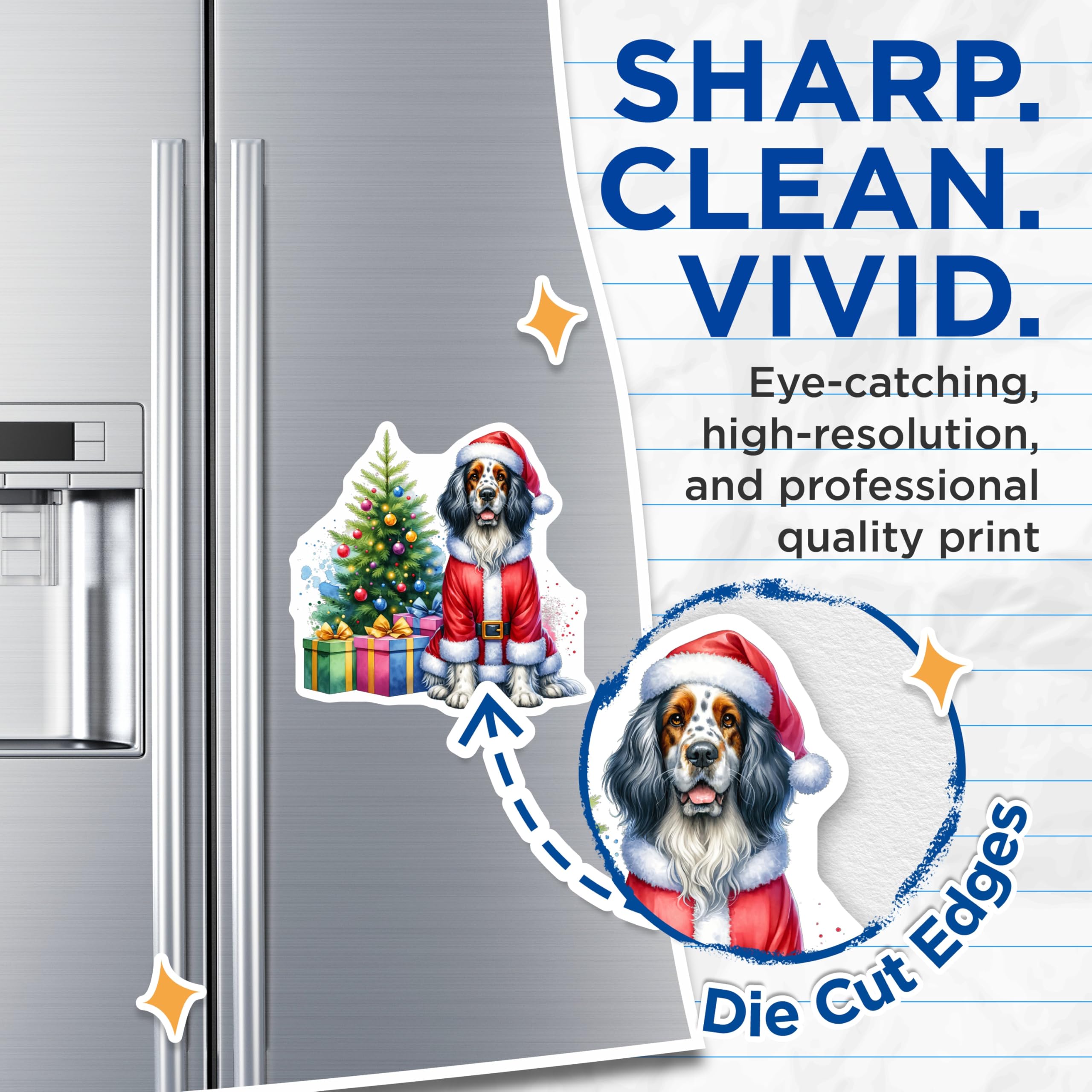 (2 Pack) Christmas Dog Magnets - Santa Spaniel Art - Festive Pet Lover Decor - Watercolor Holiday Fridge Magnets - 5 Inches On Longest Side - Thick Durable Magnet - Made in USA - MAG29442