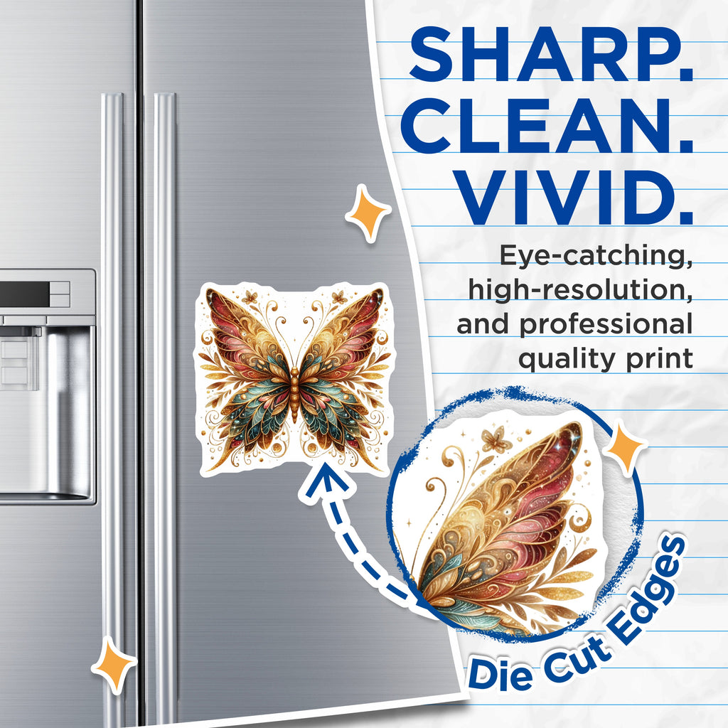 (2 Pack) Ornate Butterfly Magnets - Golden Filigree Art - Whimsical Fridge Decor for Women - 5 Inches On Longest Side - Thick Durable Magnet - Made in USA - MAG39611