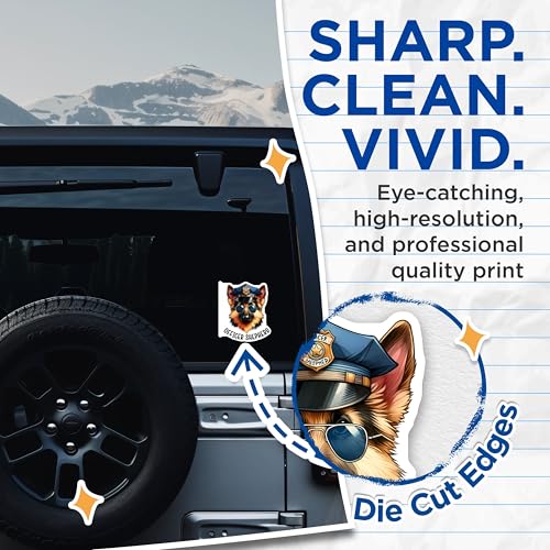 (2 Pack) Officer Shepherd Stickers - Dog Head Stickers - Police Dog Stickers - 5" On Longest Side - Sticks to Smooth Flat Surfaces - Made in USA - BMCS3658