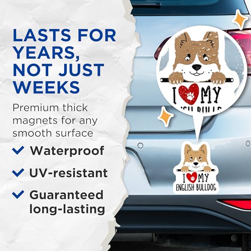 (2 Pack) I Love My English Bulldog Magnets - Cute Dog Lover Fridge - Bulldog Enthusiast Home Accessory - 5" On Longest Side - for Cars, Fridges, Toolboxes - Made in USA - MAG4304