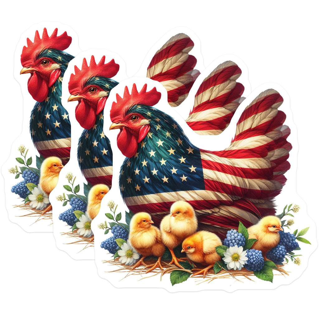 (3 Pack) American Chicken Decals - USA Flag Patriotic - Baby Chicks Laptop Decor- 3 Inches On Longest Side - Easy Peel & Apply - Made in USA - 3MCS5260