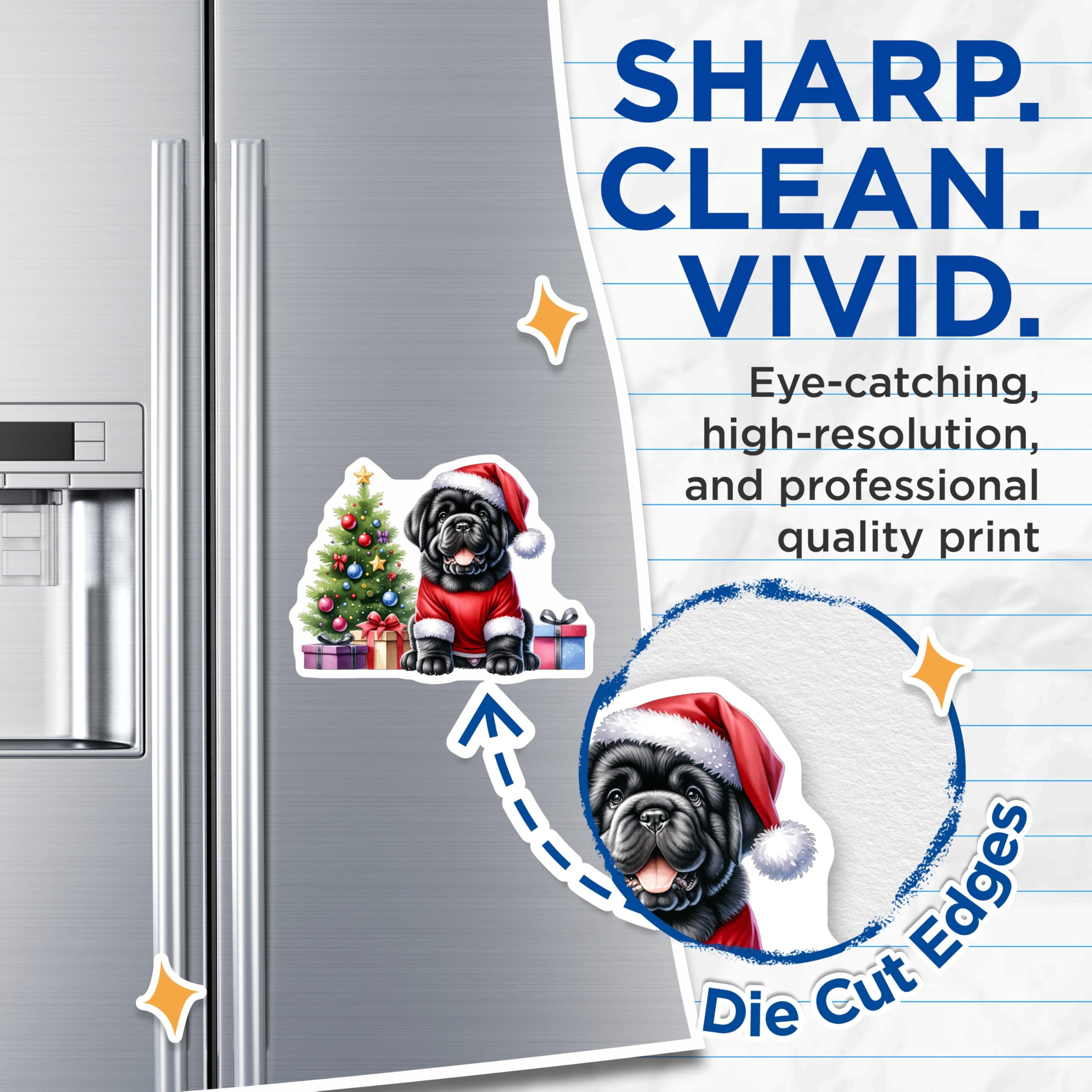 (2 Pack) Cute Christmas Puppy Magnets - Santa Hat Dog Art - Holiday Kitchen Refrigerator Accents - 5 Inches On Longest Side - Thick Durable Magnet - Made in USA - MAG27644