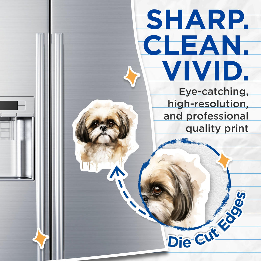 (2 Pack) Shih Tzu Dog Magnets - Watercolor Pet Art - Dog Lover Fridge Decor - Pet Mom Keepsakes - 5 Inches On Longest Side - Thick Durable Magnet - Made in USA - MAG26595
