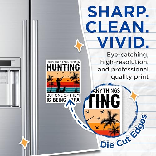 (2 Pack) Hunting Papa Magnets - Funny Hunting Dad - Retro Sun Hunting Scene - 5" On Longest Side - for Cars, Fridges, Toolboxes - Made in USA - MAG4088