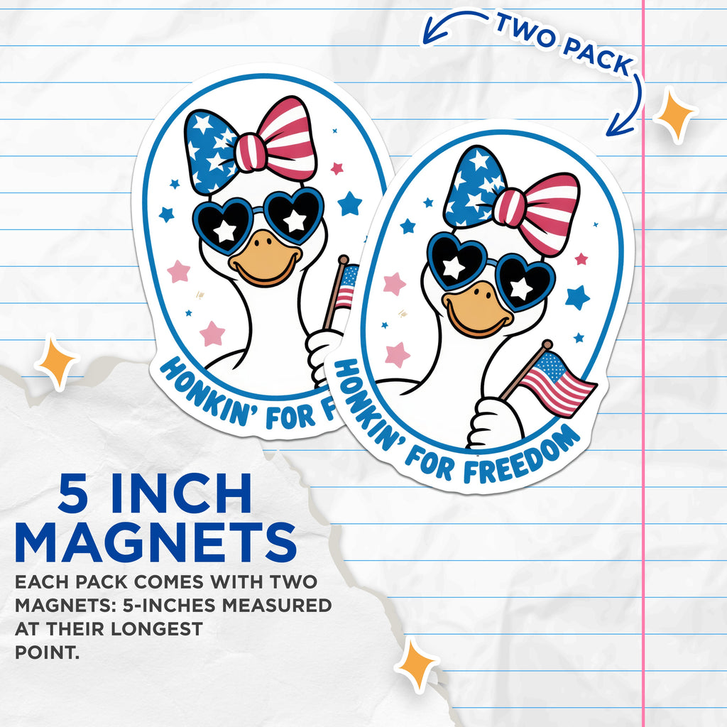 (2 Pack) Patriotic Duck Magnets - Honkin Freedom Goose - USA Flag Car Refrigerator Decals - 5 Inches On Longest Side - Thick Durable Magnet - Made in USA - MAG38900