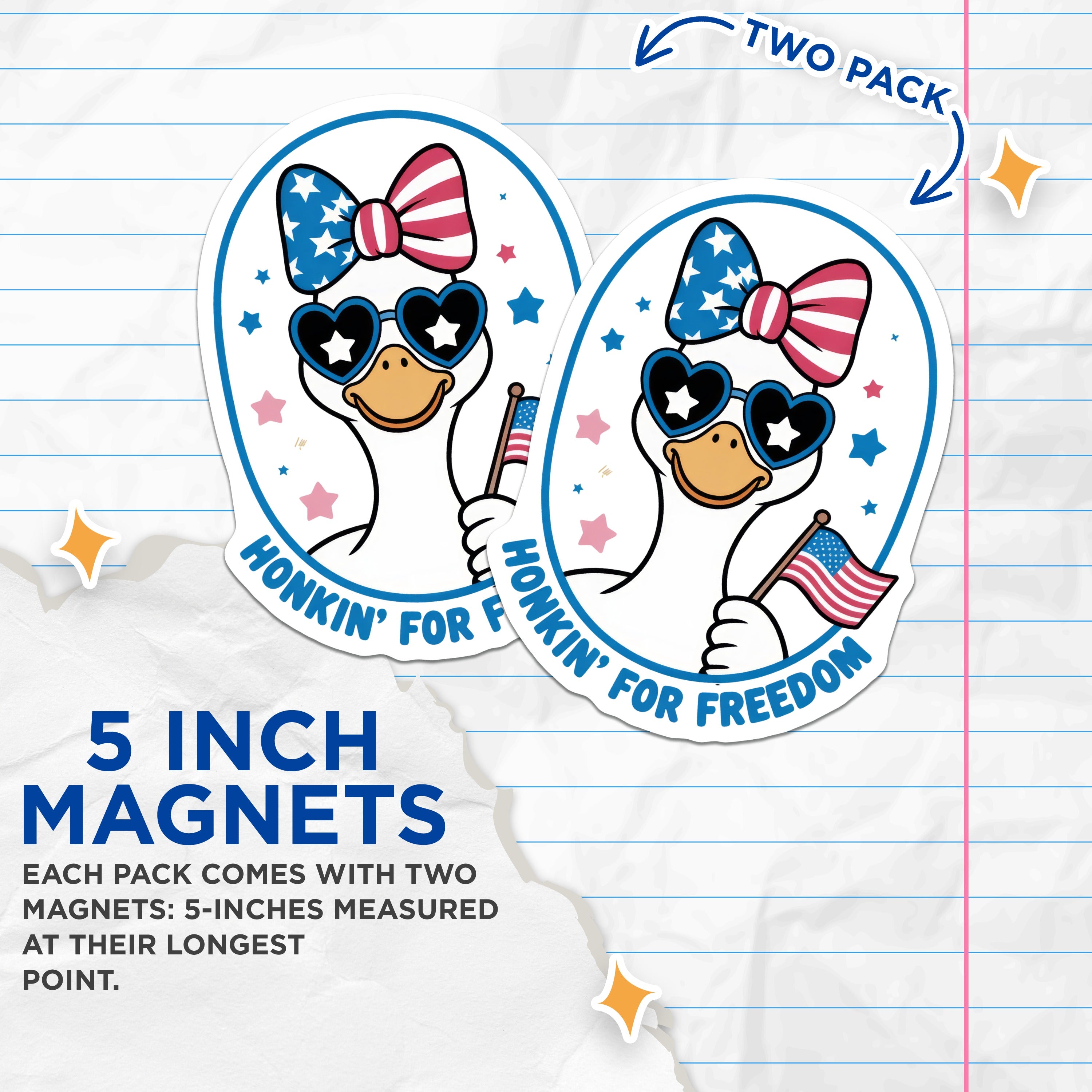 (2 Pack) Patriotic Duck Magnets - Honkin Freedom Goose - USA Flag Car Refrigerator Decals - 5 Inches On Longest Side - Thick Durable Magnet - Made in USA - MAG38900