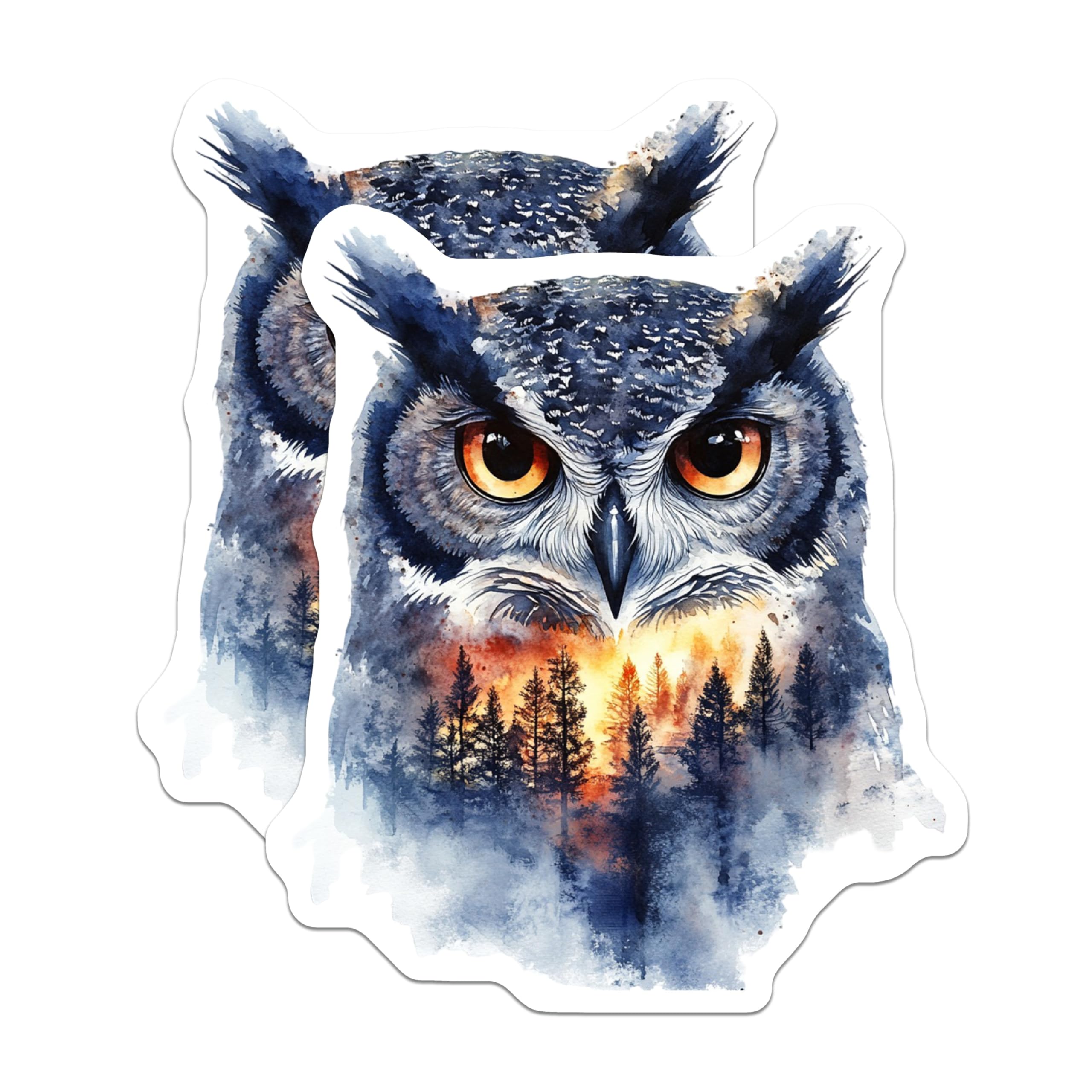 (2 Pack) Owl Face Magnets - Forest Scene Artwork - Home Decor - 5" On Longest Side - Premium Magnet - for Cars, Refrigerators, Toolboxes, Lockers - Made in USA - MAG14267