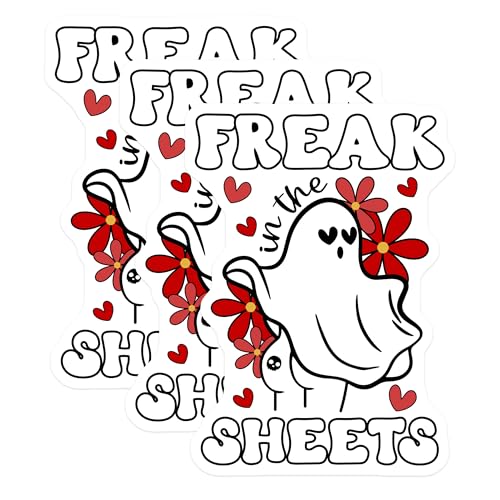 (3 Pack) Spooky Ghost Decals - Funny Halloween Decals - Freak in The Sheets Vinyl Decal - 3 Inches On Longest Side - Easy Peel & Apply - Made in USA - 3MCS2162