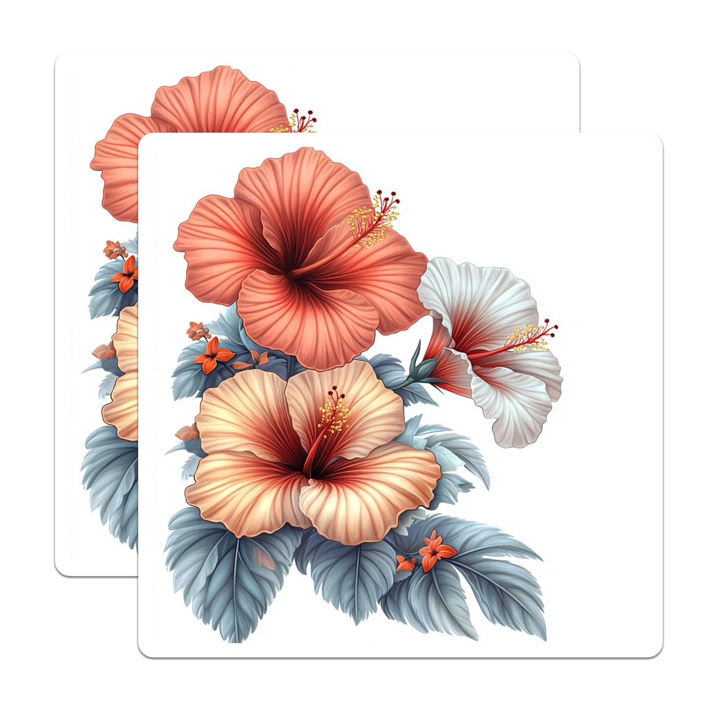 (2 Pack) Hibiscus Flower Magnets - Tropical Summer Decor - Botanical Kitchen Fridge Art - 5 Inches On Longest Side - Thick Durable Magnet - Made in USA - MAG25423