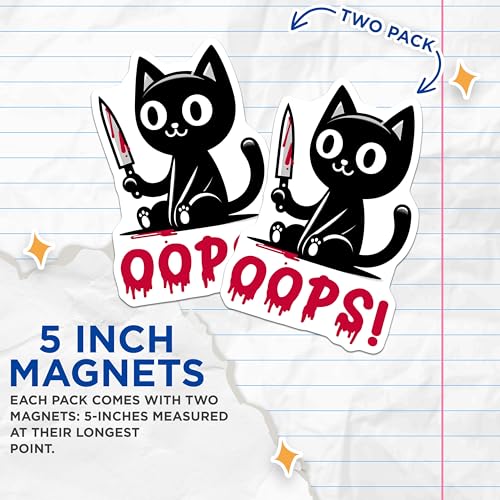 (2 Pack) Cat Lover Magnets - Funny Black Cat - 5" On Longest Side - for Cars, Fridges, Toolboxes - Made in USA - MAG7350