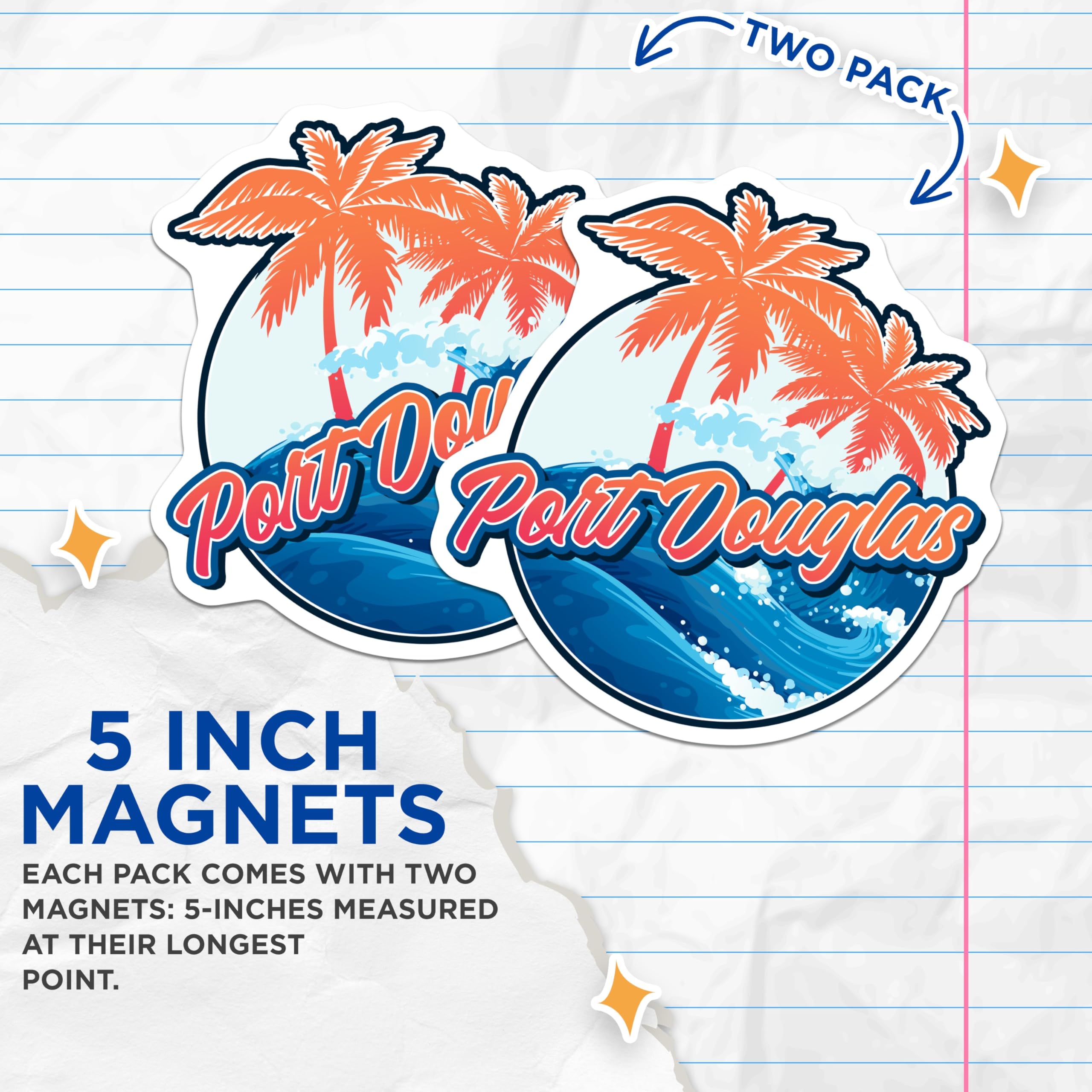 (2 Pack) Port Douglas Magnets - Tropical Palm Tree Magnets - Vacation Travel Souvenir - 5" On Longest Side - Premium Magnet - for Cars, Refrigerators, Toolboxes, Lockers - Made in USA - MAG17995