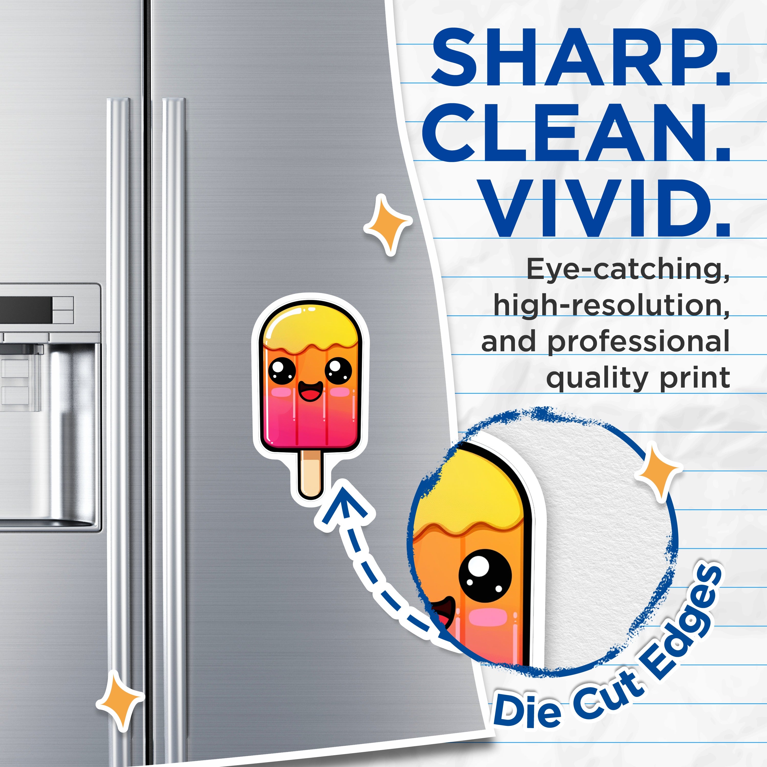 (2 Pack) Kawaii Popsicle Magnets - Cute Ice Lolly Decor - Happy Summer Fridge Locker Decoration Aesthetic - 5 Inches On Longest Side - Thick Durable Magnet - Made in USA - MAG37055