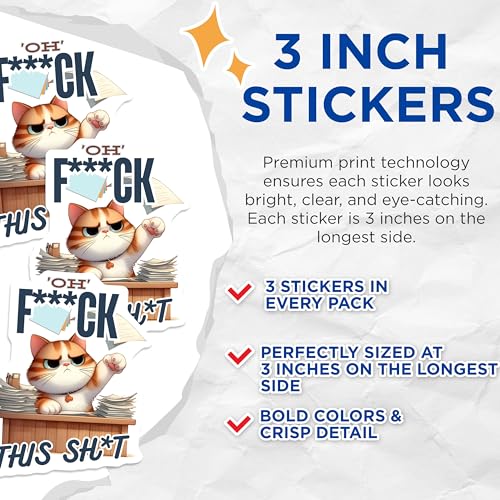 (3 Pack) Funny Cat Decals - Office Humor - Sarcastic Laptop Decals- 3 Inches On Longest Side - Easy Peel & Apply - Made in USA - 3MCS5638