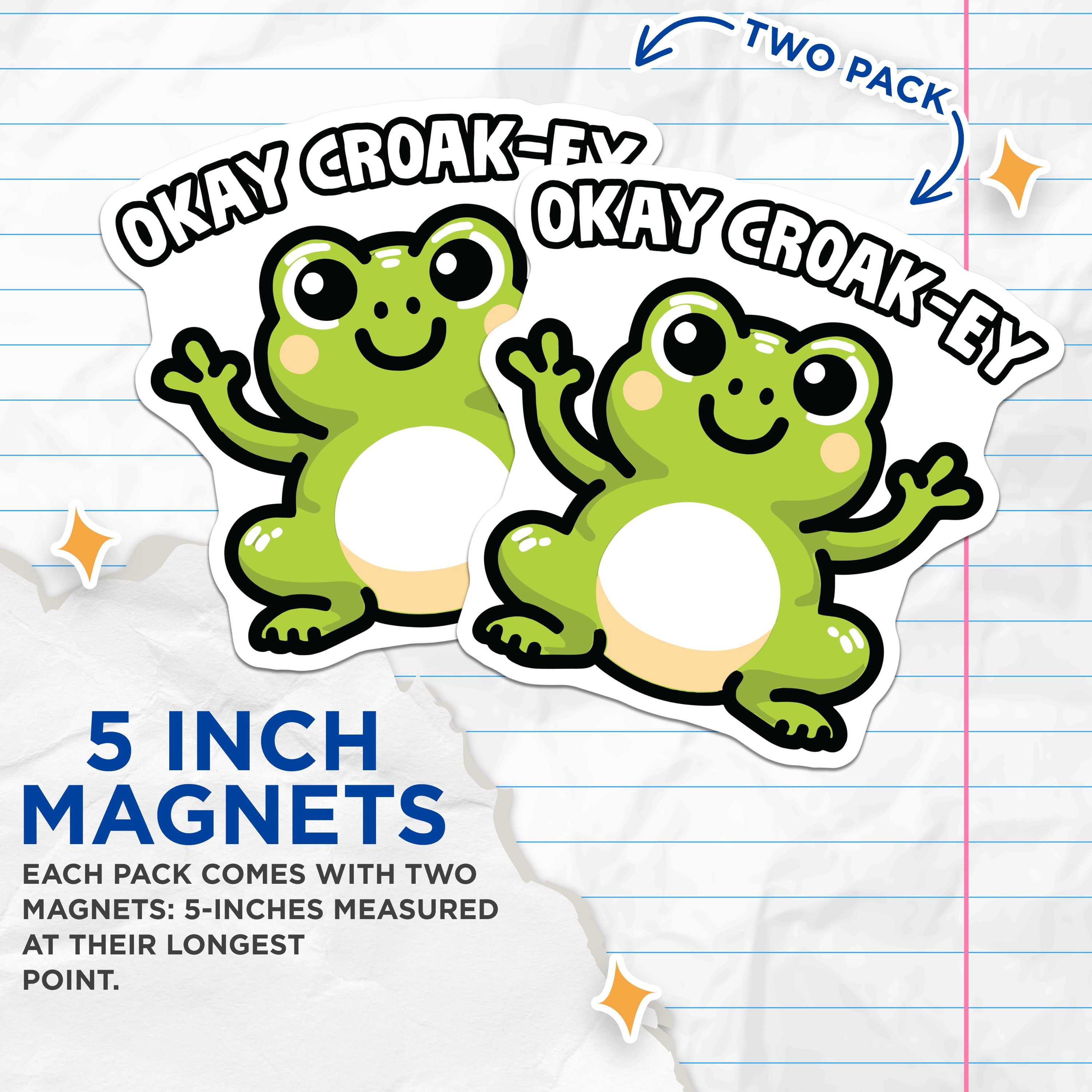 (2 Pack) Funny Frog Magnets - Kawaii Refrigerator Decor - Positive Vibe Locker Accessory - 5 Inches On Longest Side - Thick Durable Magnet - Made in USA - MAG39029
