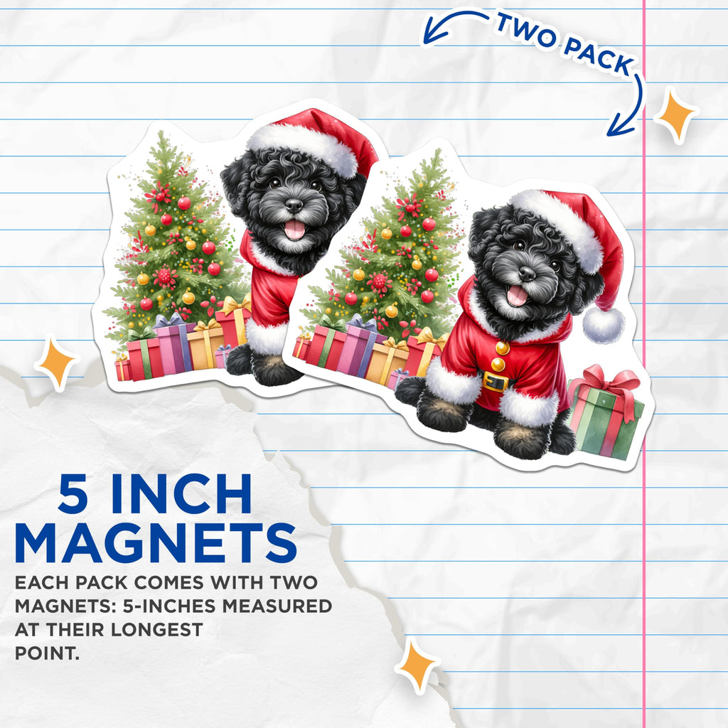 (2 Pack) Santa Poodle Magnets - Christmas Puppy Refrigerator Decoration - Festive Holiday Kitchen Accent - Cute Dog Art - 5 Inches On Longest Side - Thick Durable Magnet - Made in USA - MAG24147