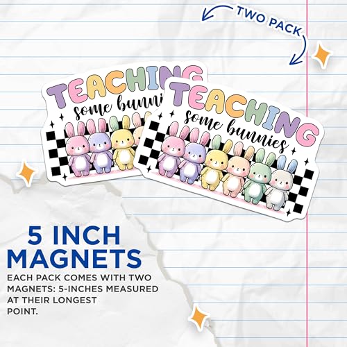 (2 Pack) Teaching Some Bunnies Magnets - Teacher Appreciation - Cute Classroom Decor - 5" On Longest Side - for Cars, Fridges, Toolboxes - Made in USA - MAG8142