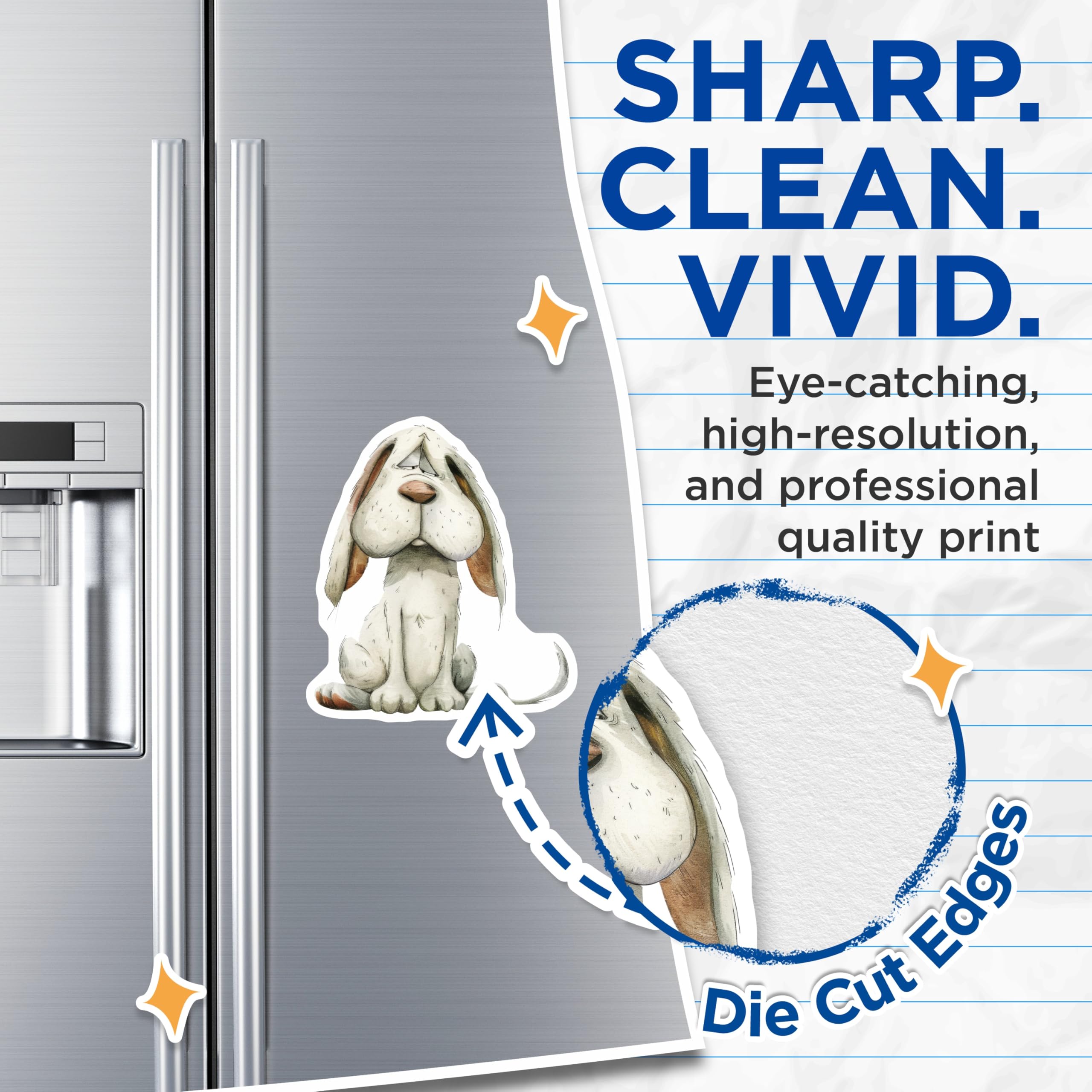 (2 Pack) Sad Dog Magnets - Melancholy Cartoon Hound Illustration - Refrigerator Locker Decor - 5 Inches On Longest Side - Thick Durable Magnet - Made in USA - MAG23685