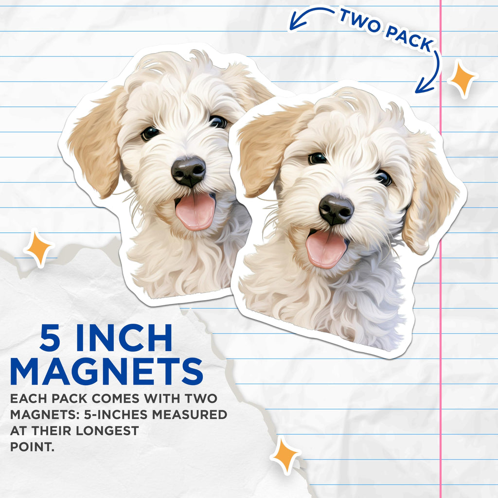 (2 Pack) Goldendoodle Puppy Magnets - Cute Dog Lover - Pet Owner Refrigerator Decor - 5 Inches On Longest Side - Thick Durable Magnet - Made in USA - MAG26225