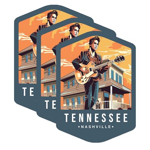 (3 Pack) Tennessee Guitarist Decals - Nashville Musician - Rock n Roll Decals - 3 Inches On Longest Side - Easy Peel & Apply - Made in USA - 3MCS0383