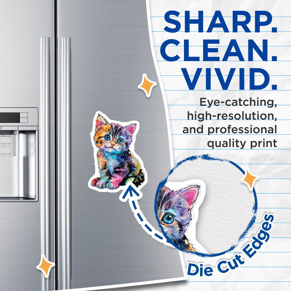 (2 Pack) Cute Kitten Magnets - Watercolor Cat Art - Pet Lover Fridge Decor - 5 Inches On Longest Side - Thick Durable Magnet - Made in USA - MAG37179