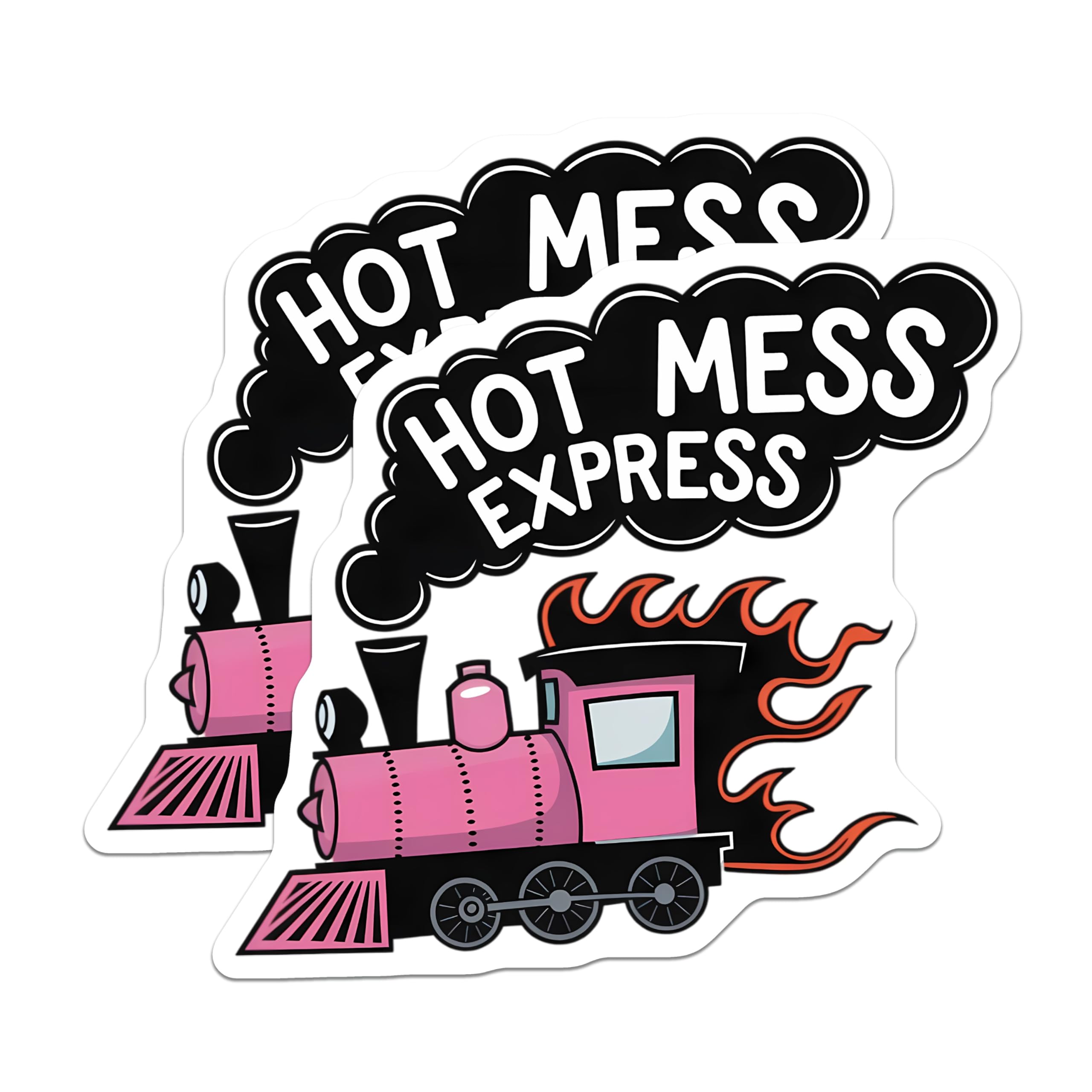 (2 Pack) Hot Mess Express Magnets - Funny Pink Train Locomotive Refrigerator Decor - Sarcastic Humor Kitchen Locker Organizer - 5 Inches On Longest Side - Thick Durable Magnet - Made in USA - MAG20519