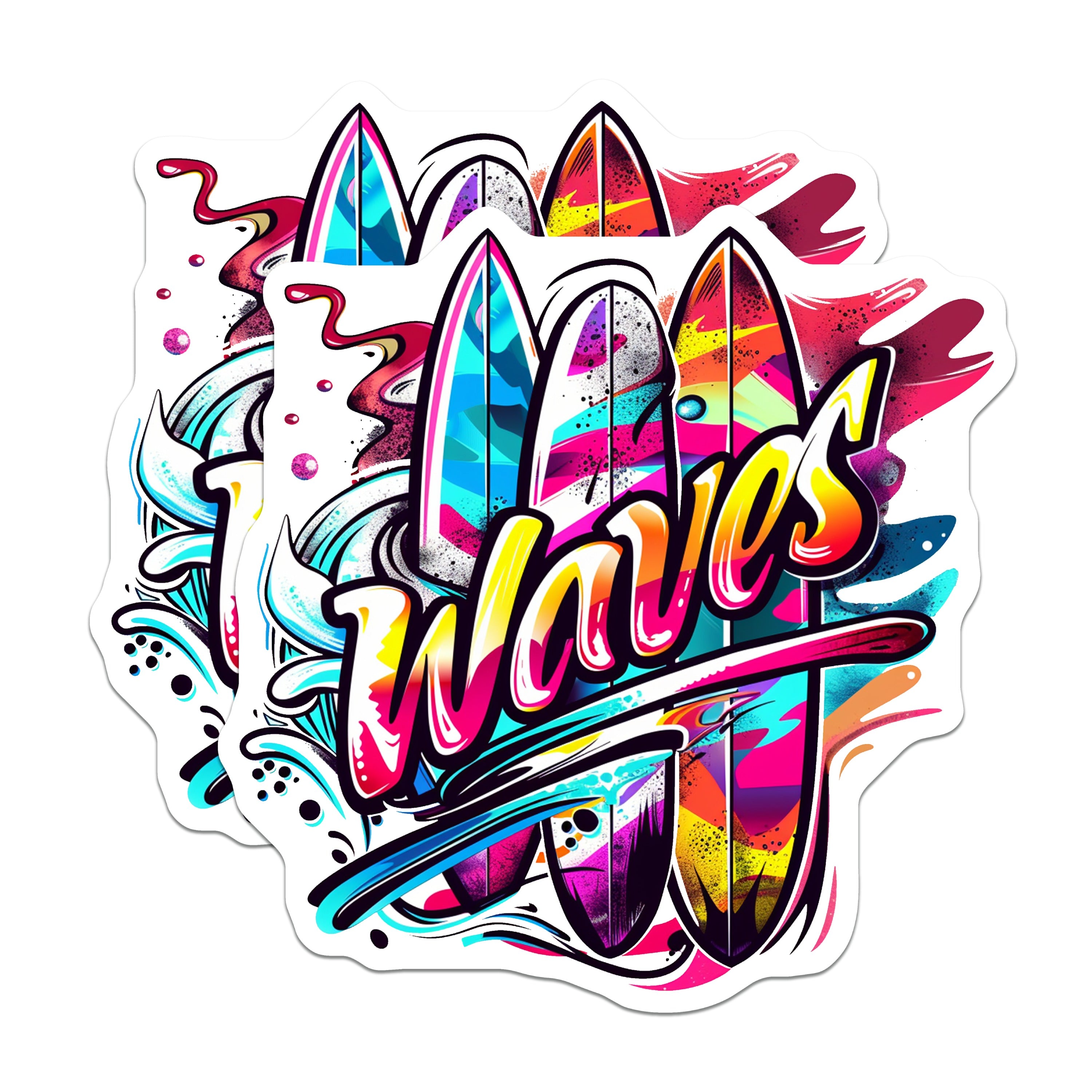 (2 Pack) Surfboard Waves Magnets - Neon Beach Aesthetic - Summer Vibe Fridge Art - 5 Inches On Longest Side - Thick Durable Magnet - Made in USA - MAG36735