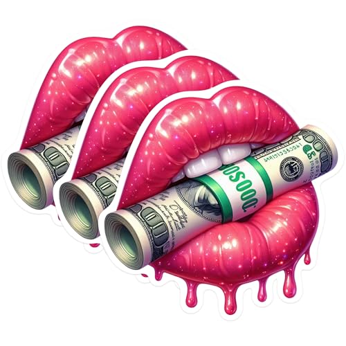 (3 Pack) Money Lips Decals - Hundred Dollar Bill - Laptop Decals - 3 Inches On Longest Side - Easy Peel & Apply - Made in USA - 3MCS0567