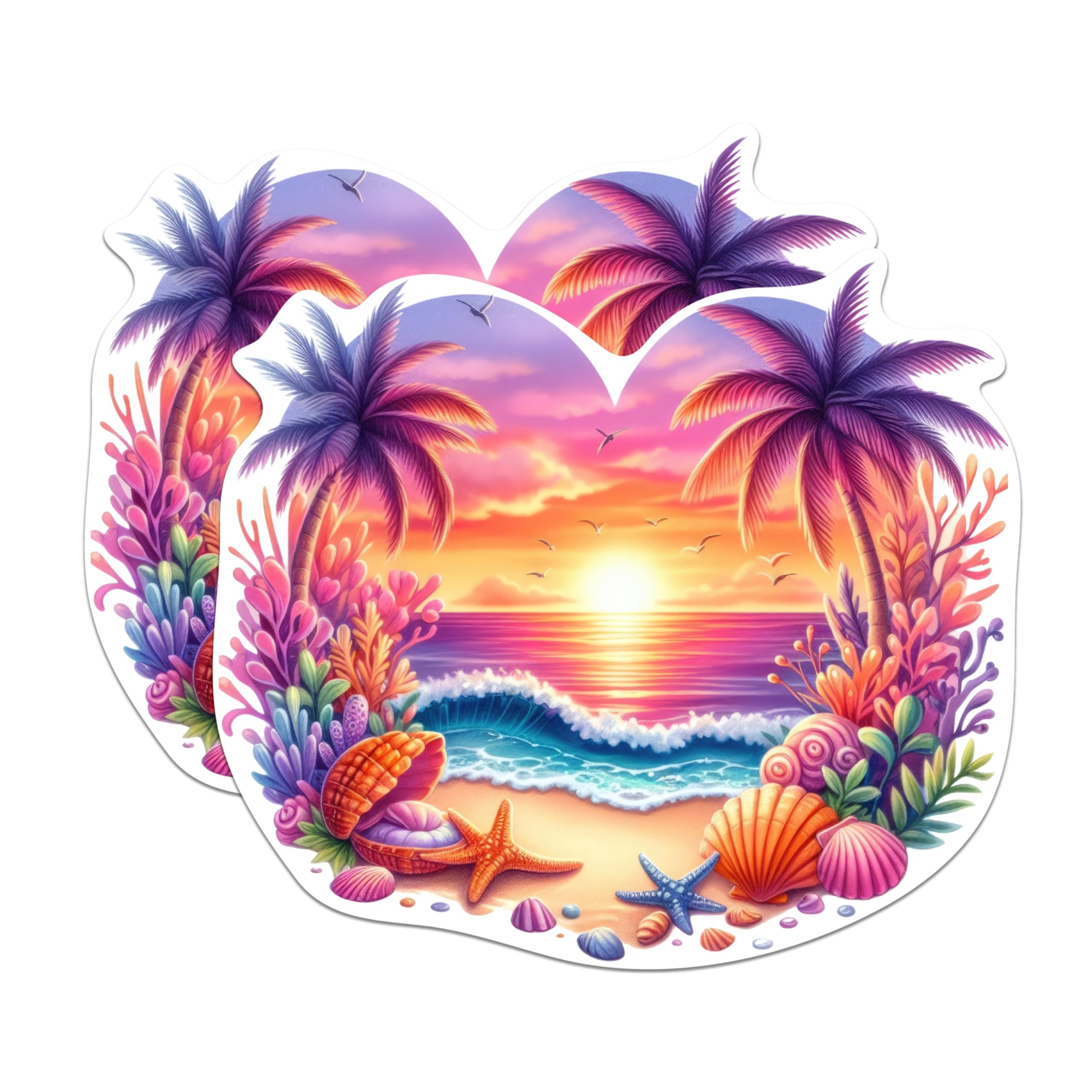 (2 Pack) Ocean Sunset Coastal Beach Magnets - Ocean Lover Beach Bum Magnets - 5 Inches On Longest Side - Premium Magnet - for Cars, Refrigerators, Toolboxes - Made in USA - MAG2228