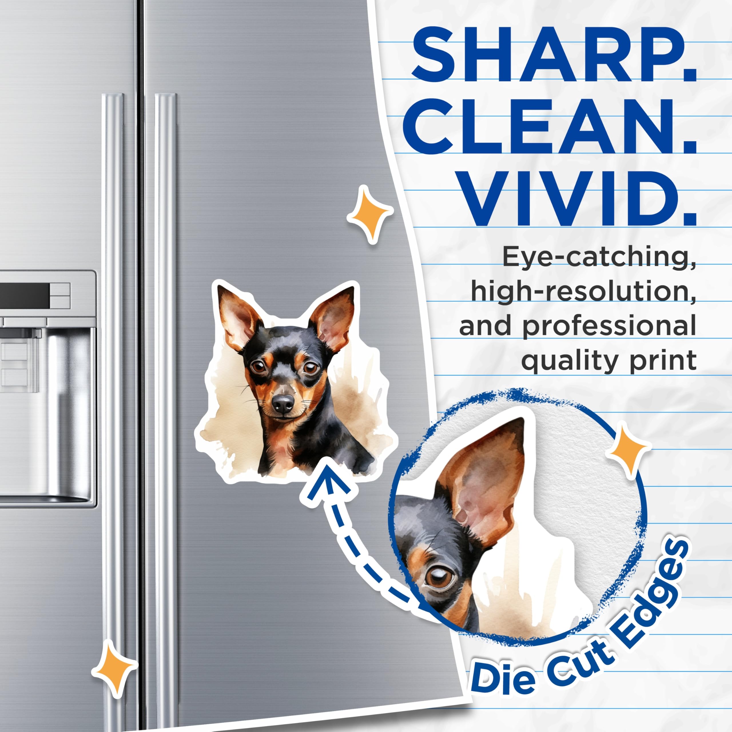 (2 Pack) Miniature Pinscher Magnets - Watercolor Min Pin Dog Art - Dog Mom Dad Fridge Decor - Small Breed Canine Accent - 5 Inches On Longest Side - Thick Durable Magnet - Made in USA - MAG30618