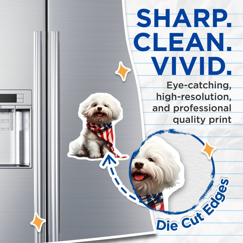 (2 Pack) Maltese Dog Magnets - Patriotic American Flag Puppy Decor - 4th of July Memorial Day Fridge Locker Magnets - 5 Inches On Longest Side - Thick Durable Magnet - Made in USA - MAG36720
