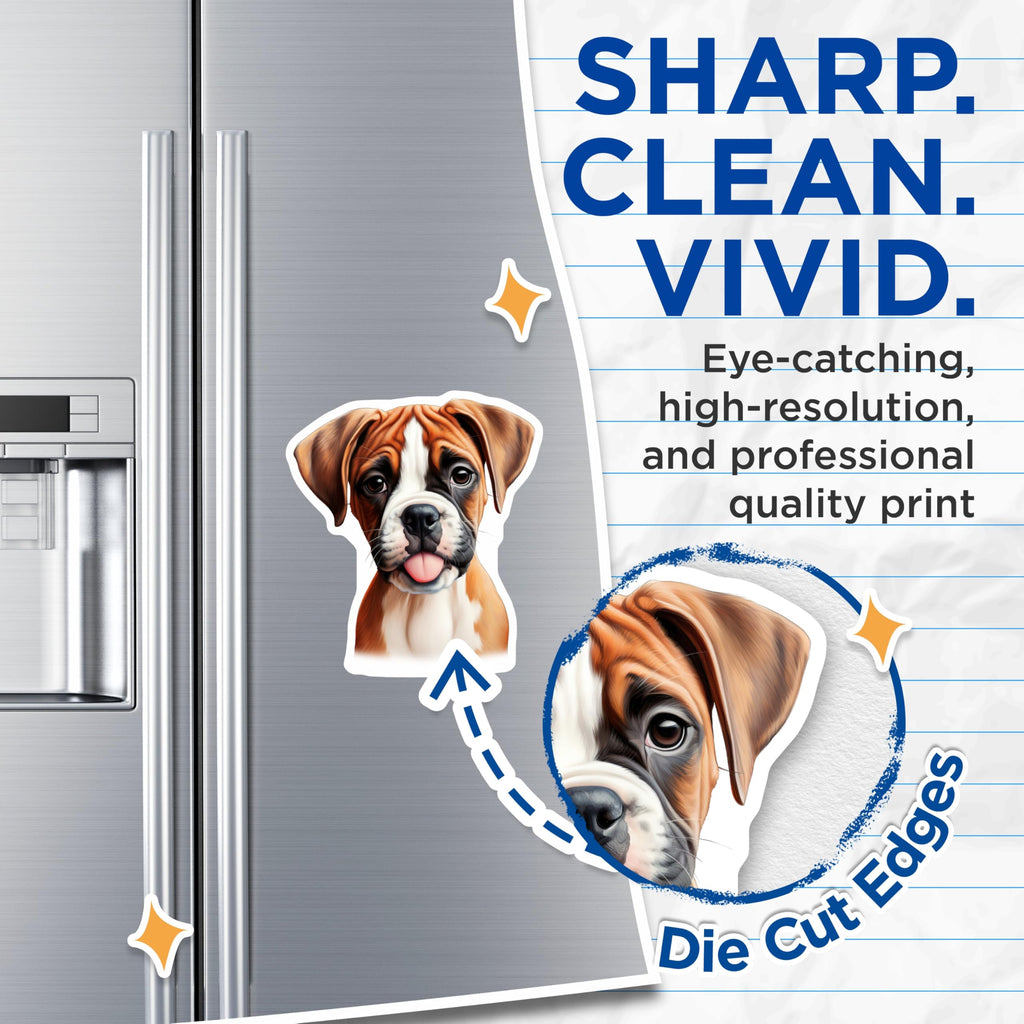 (2 Pack) Boxer Puppy Magnets - Dog Lover Kitchen Decor - Pet Owner Refrigerator Art - 5 Inches On Longest Side - Thick Durable Magnet - Made in USA - MAG25870