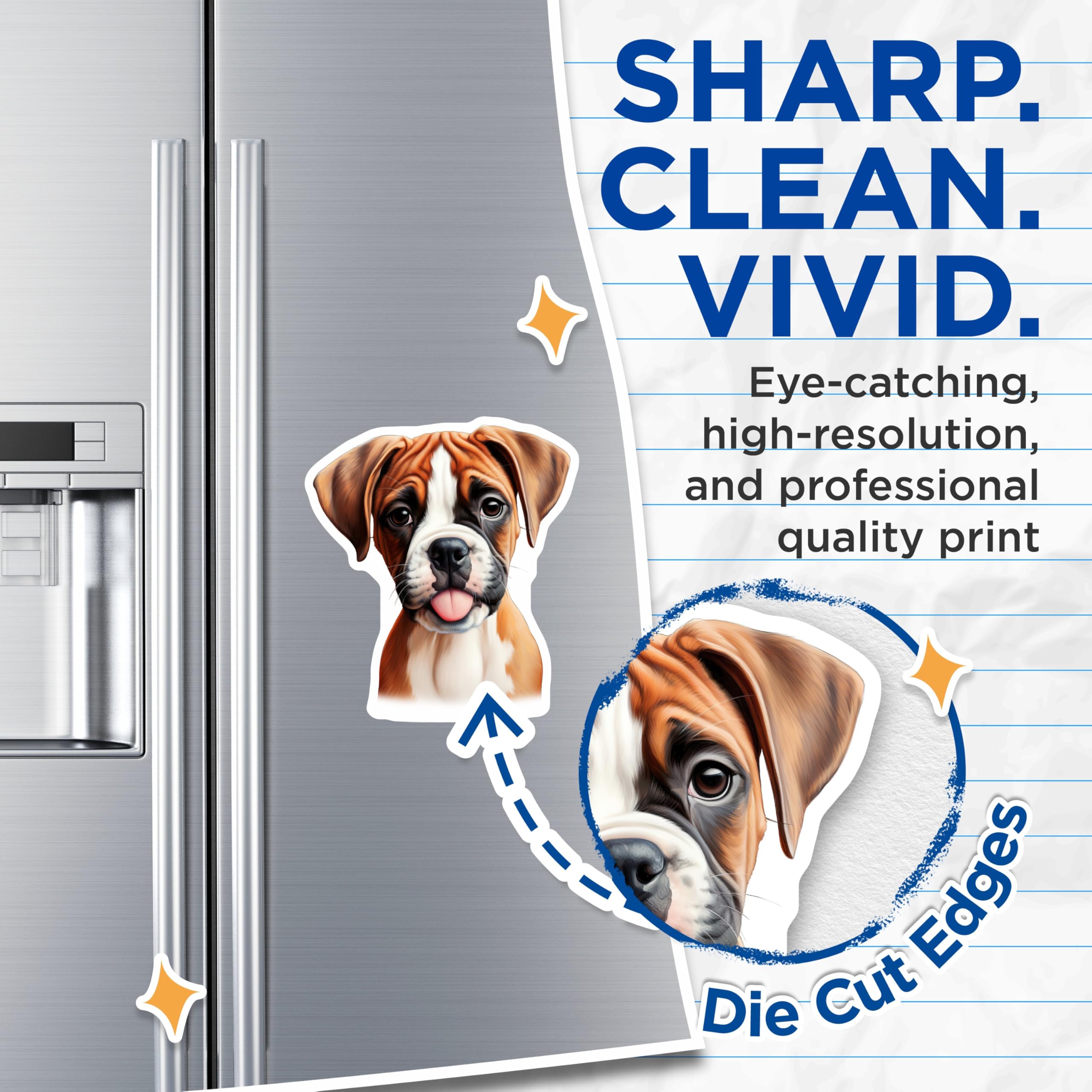 (2 Pack) Boxer Puppy Magnets - Dog Lover Kitchen Decor - Pet Owner Refrigerator Art - 5 Inches On Longest Side - Thick Durable Magnet - Made in USA - MAG25870