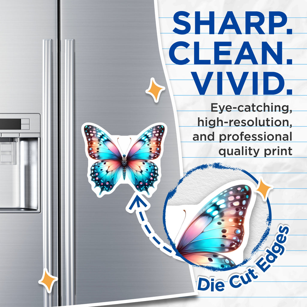 (2 Pack) Ethereal Butterfly Magnets - Vibrant Nature Kitchen Decor - Aesthetic Refrigerator Accessory - 5 Inches On Longest Side - Thick Durable Magnet - Made in USA - MAG36437