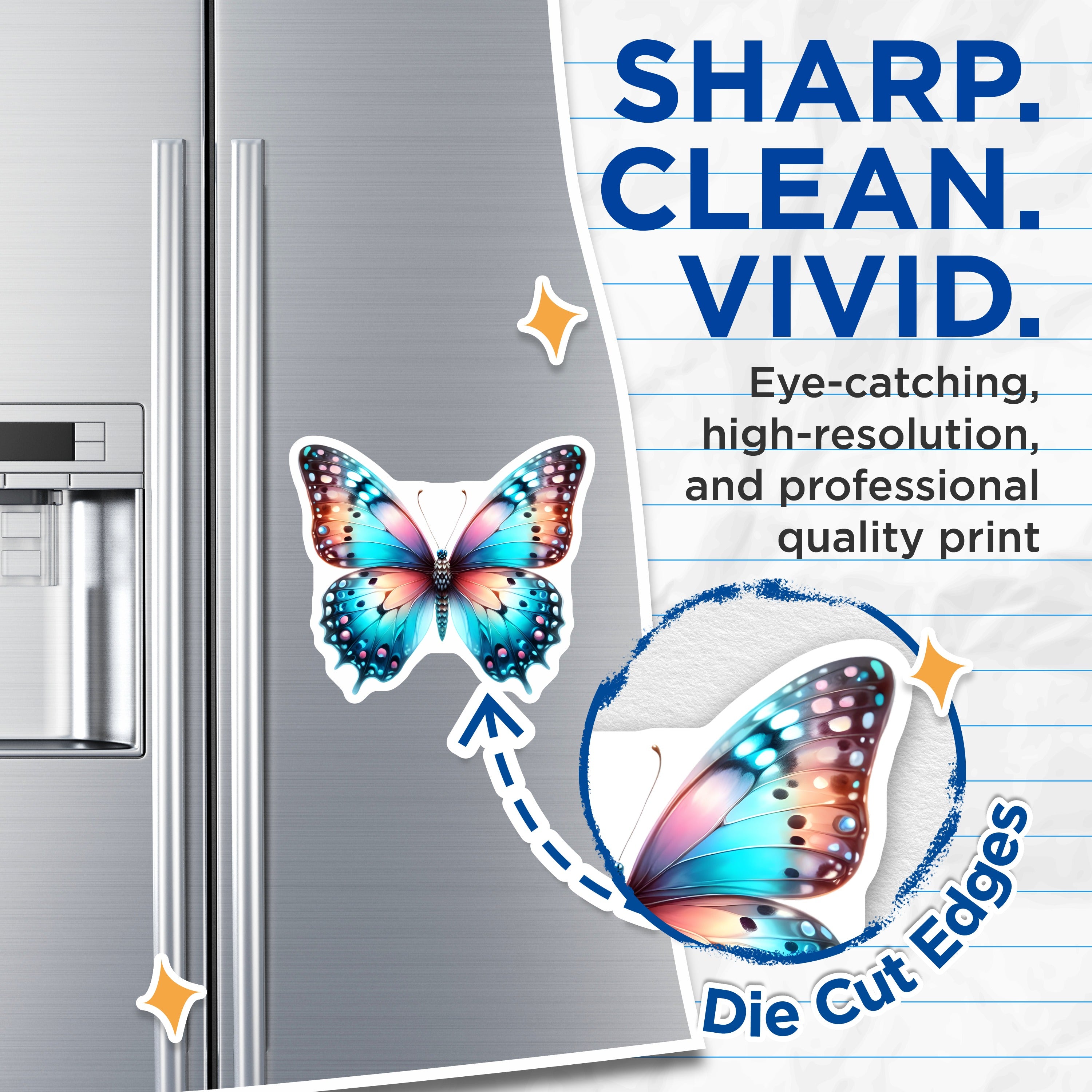 (2 Pack) Ethereal Butterfly Magnets - Vibrant Nature Kitchen Decor - Aesthetic Refrigerator Accessory - 5 Inches On Longest Side - Thick Durable Magnet - Made in USA - MAG36437
