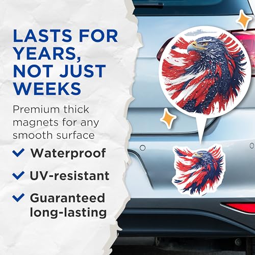 (2 Pack) Patriotic Eagle Magnets - American Flag Eagle - Red White Blue Eagle Magnet Decor - 5" On Longest Side - for Cars, Fridges, Toolboxes - Made in USA - MAG6765