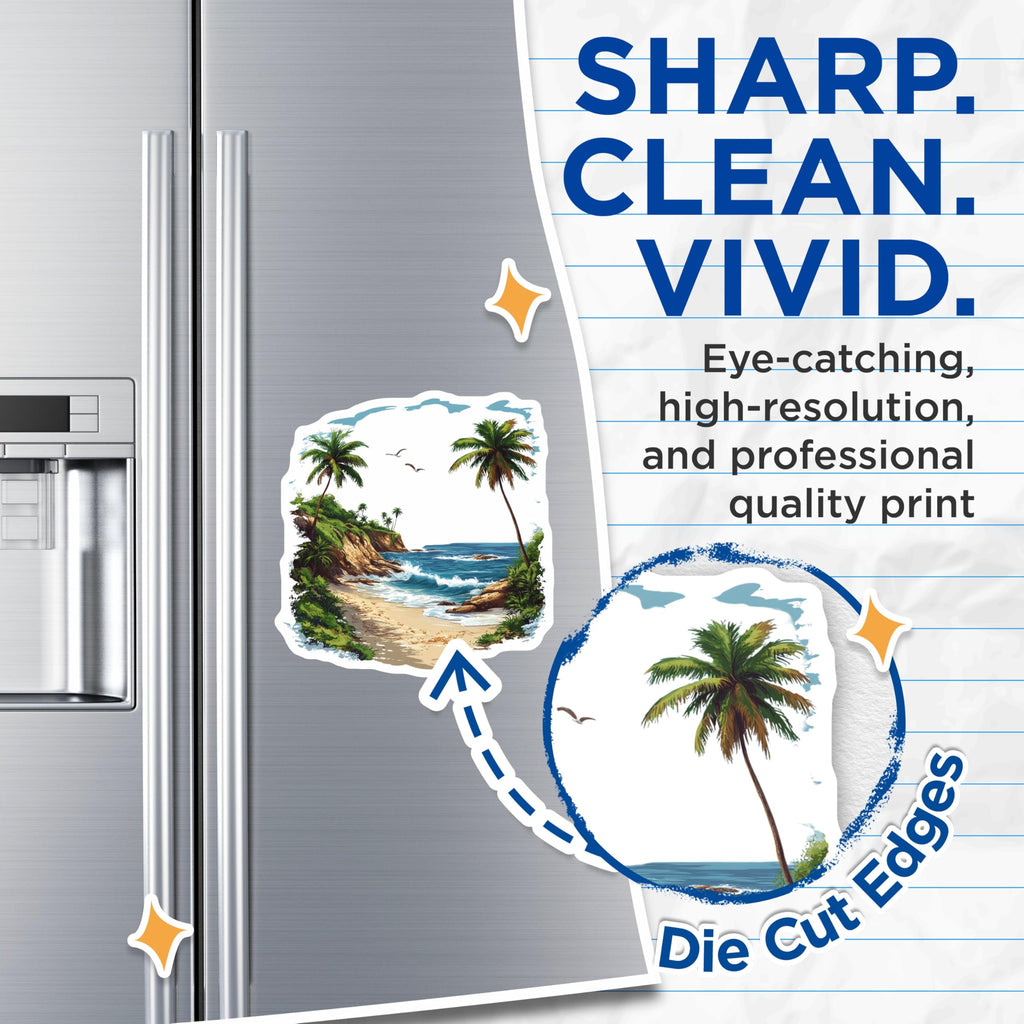 (2 Pack) Tropical Beach Scene Magnets - Palm Tree Ocean View - Coastal Decor Summer Vacation Fridge Accessories - 5 Inches On Longest Side - Thick Durable Magnet - Made in USA - MAG29286