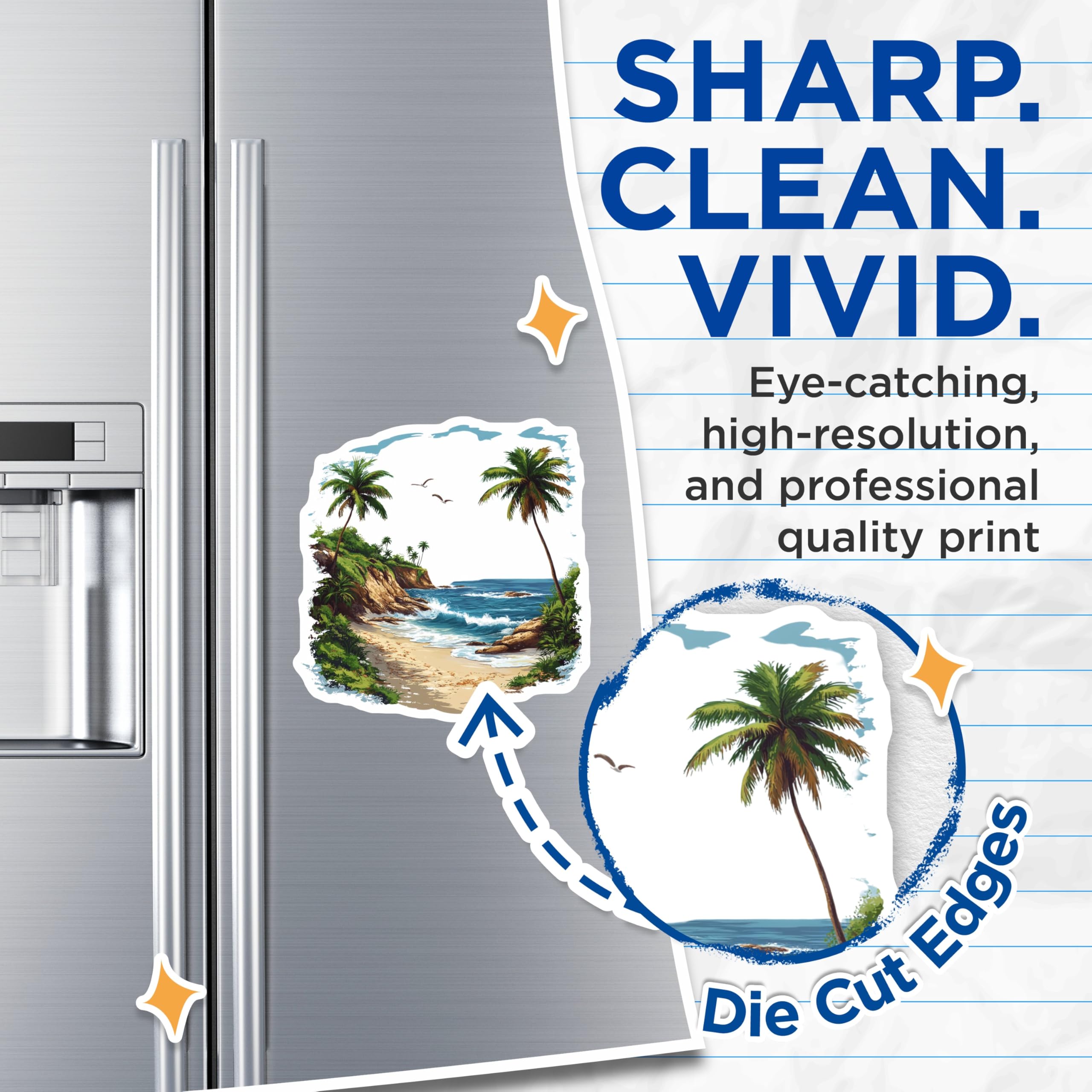 (2 Pack) Tropical Beach Scene Magnets - Palm Tree Ocean View - Coastal Decor Summer Vacation Fridge Accessories - 5 Inches On Longest Side - Thick Durable Magnet - Made in USA - MAG29286
