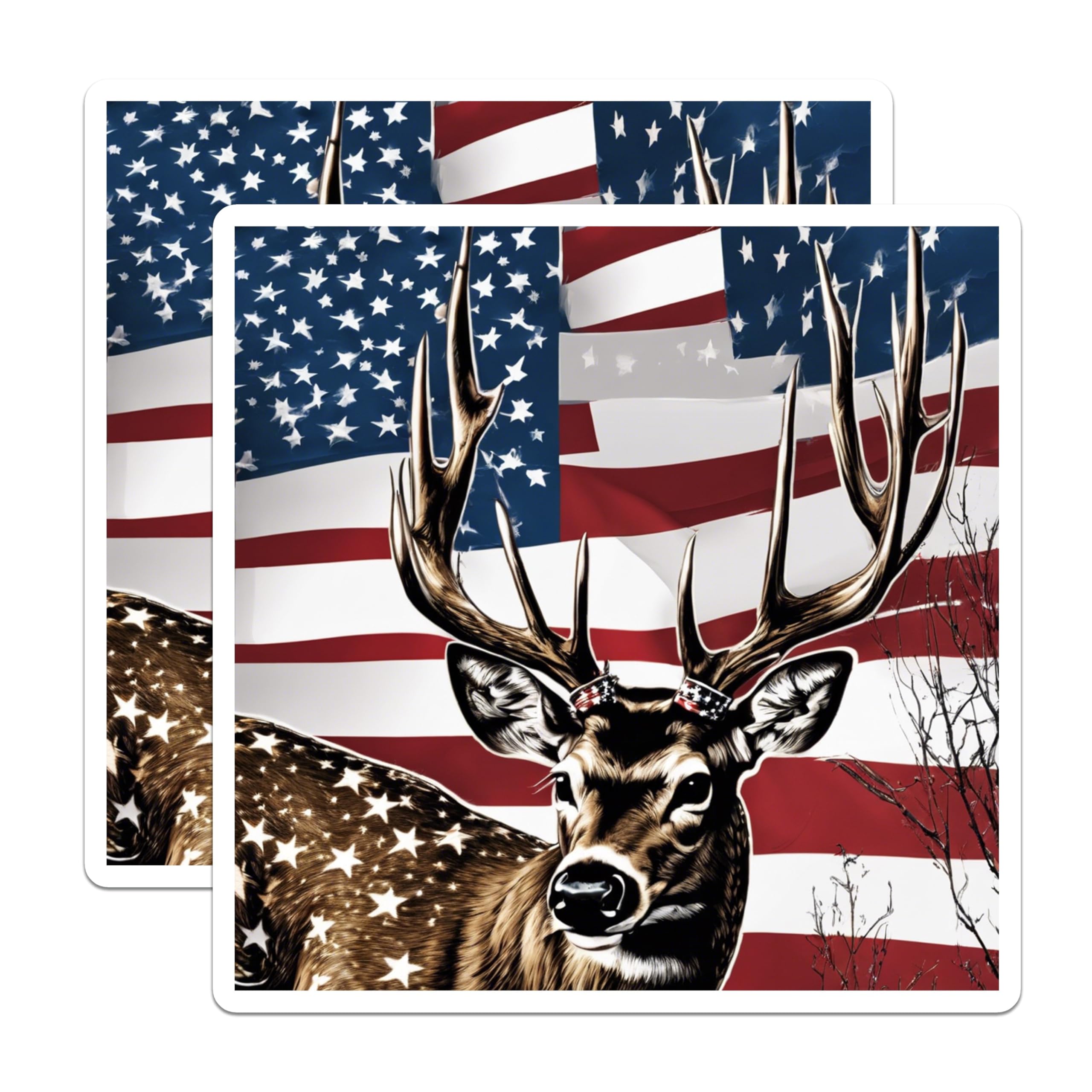 (2 Pack) Patriotic Deer Stickers - American Flag Buck - USA Wildlife Hunter - 5" On Longest Side - Sticks to Smooth Flat Surfaces - Made in USA - BMCS20078