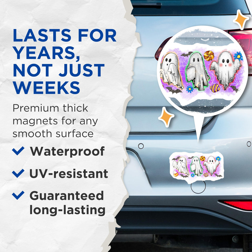 (2 Pack) Cute Halloween Ghost Magnets - Spooky Kawaii Decor - Refrigerator Locker Kitchen Magnets - 5 Inches On Longest Side - Thick Durable Magnet - Made in USA - MAG29116