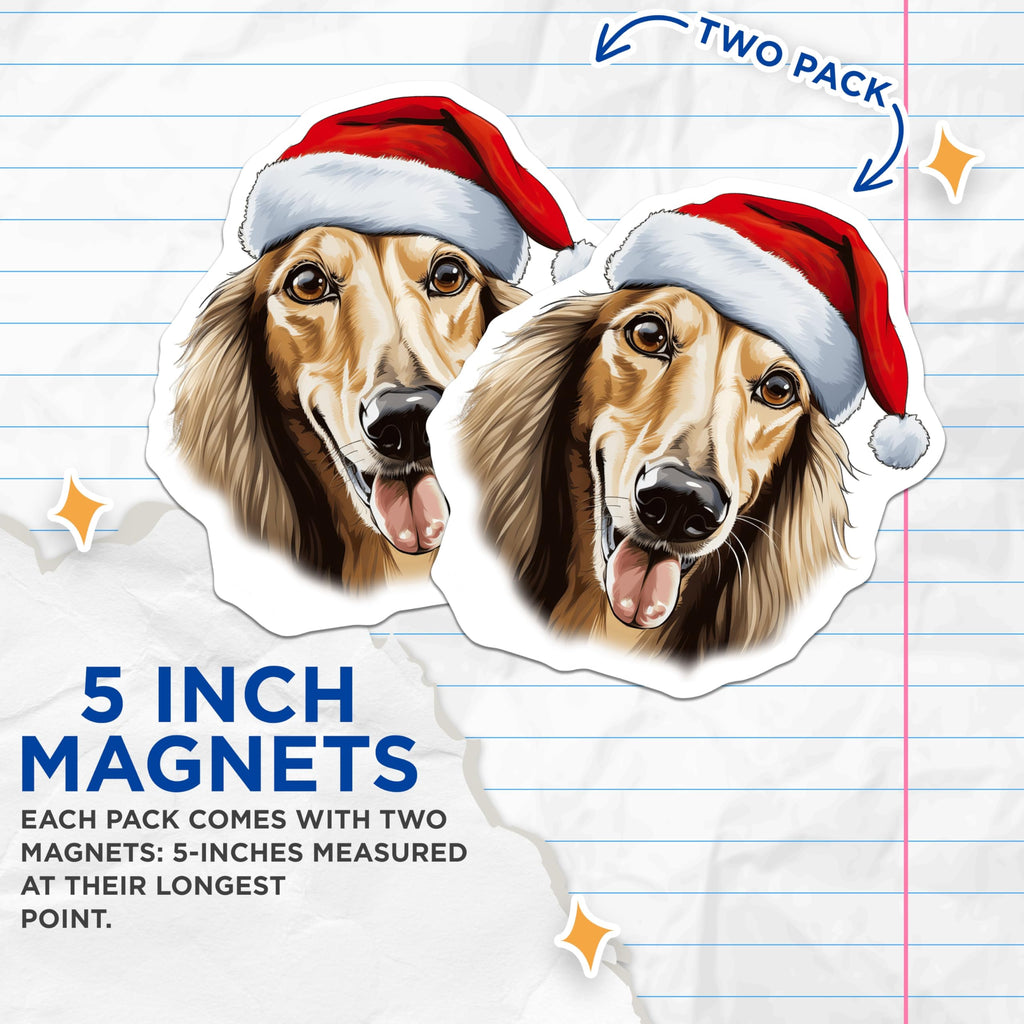 (2 Pack) Christmas Dog Magnets - Santa Hat Pet Decor - Dog Lover Holiday Magnet - 5 Inches On Longest Side - Thick Durable Magnet - Made in USA - MAG26330