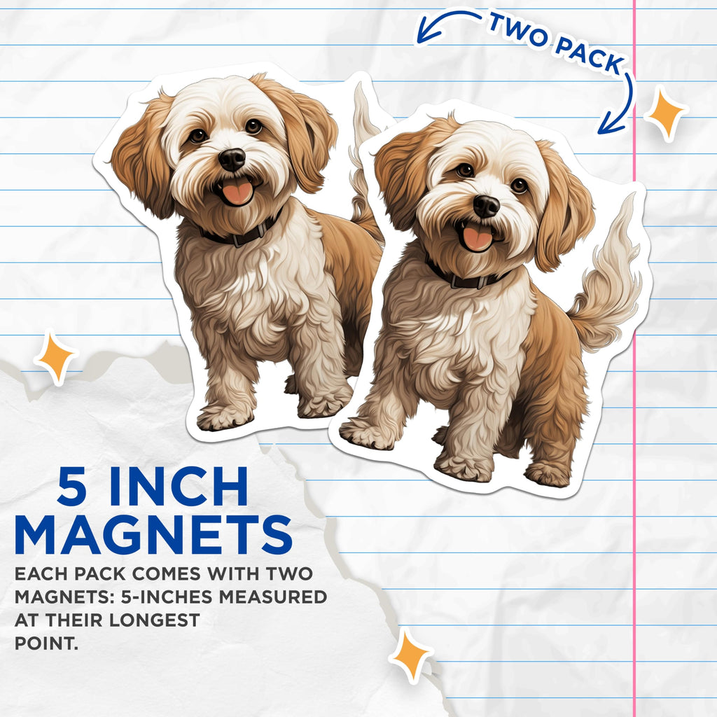 (2 Pack) Fluffy Dog Magnets - Cute Puppy Refrigerator Decor - Small Dog Breed Lover - Pet Owner - 5 Inches On Longest Side - Thick Durable Magnet - Made in USA - MAG25812