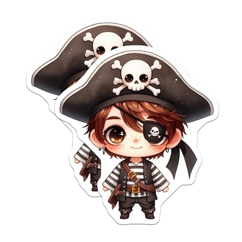 (2 Pack) Cute Pirate Stickers - Adorable Character - Fun Pirate Theme - 5" On Longest Side - Sticks to Smooth Flat Surfaces - Made in USA - BMCS6789