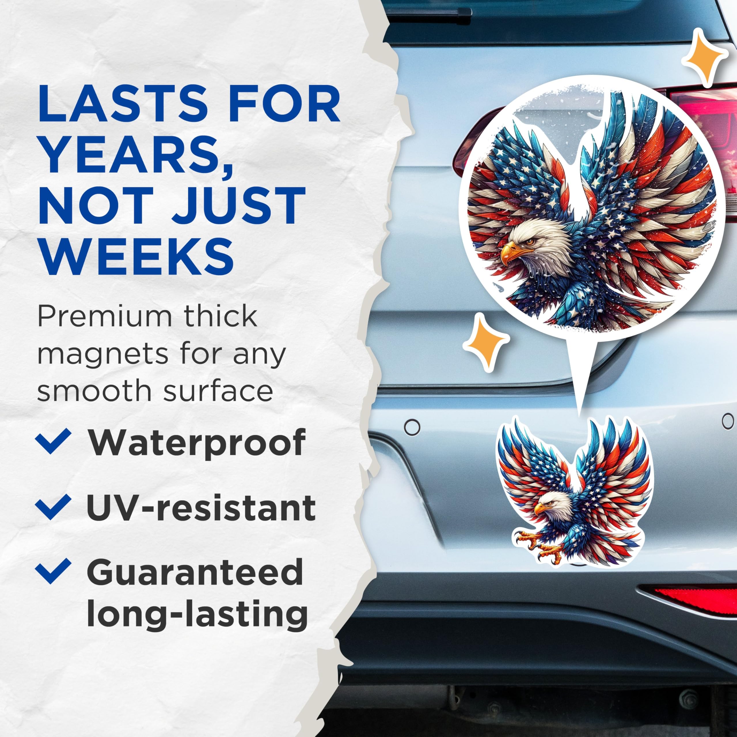 (2 Pack) Patriotic USA Flag Bald Eagle Screaming Eagle Magnets - USA Flag Magnets - 5 Inches On Longest Side - Premium Magnet - for Cars, Refrigerators, Toolboxes - Made in USA - MAG2119