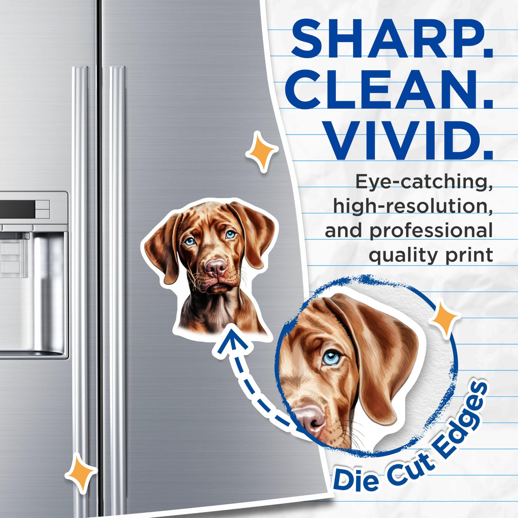 (2 Pack) Adorable Puppy Magnets - Expressive Brown Dog Decor - Blue Eyed Pet Lover - Refrigerator Art - 5 Inches On Longest Side - Thick Durable Magnet - Made in USA - MAG26980
