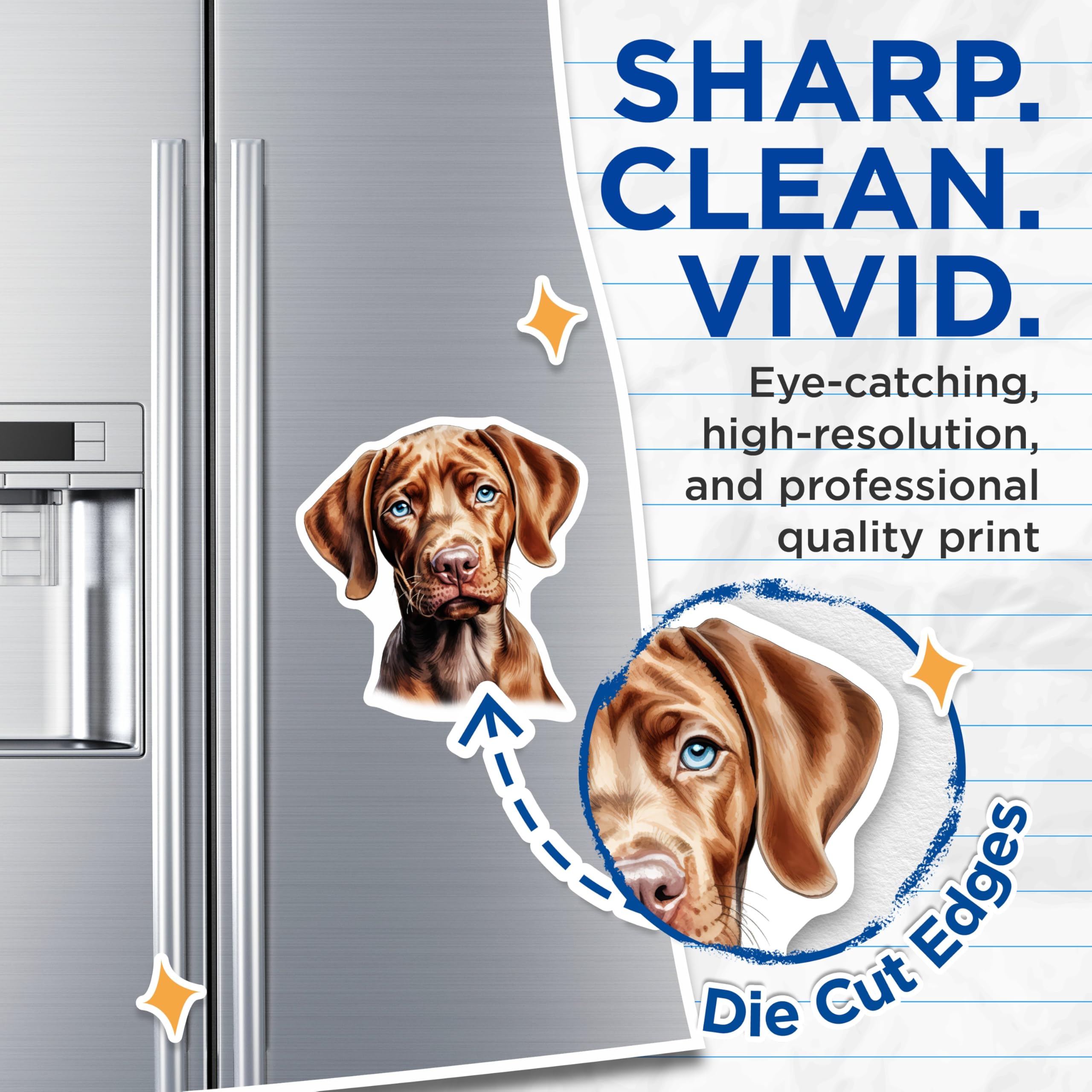 (2 Pack) Adorable Puppy Magnets - Expressive Brown Dog Decor - Blue Eyed Pet Lover - Refrigerator Art - 5 Inches On Longest Side - Thick Durable Magnet - Made in USA - MAG26980
