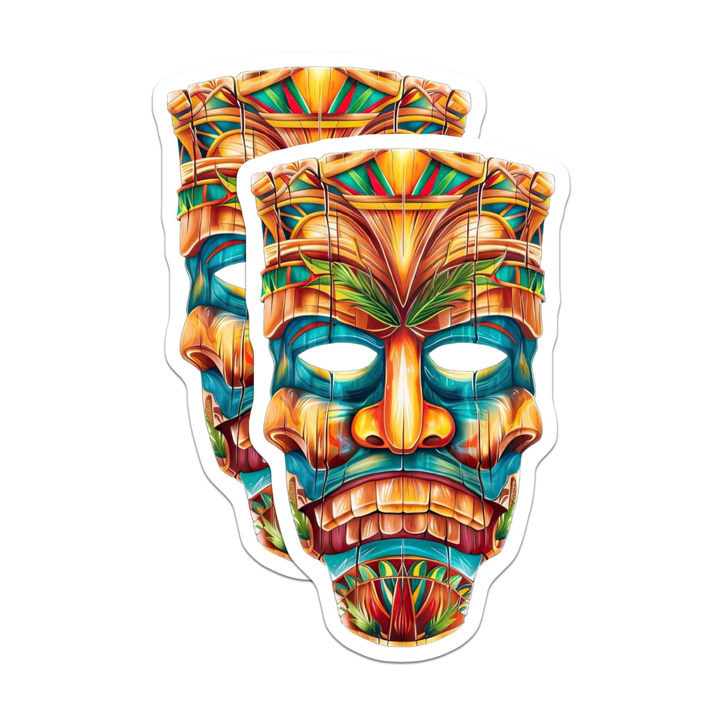 (2 Pack) Ornate Tiki Mask Magnets - Vibrant Polynesian Art Hawaiian Decor - Tropical Island Refrigerator Accents - 5 Inches On Longest Side - Thick Durable Magnet - Made in USA - MAG22057